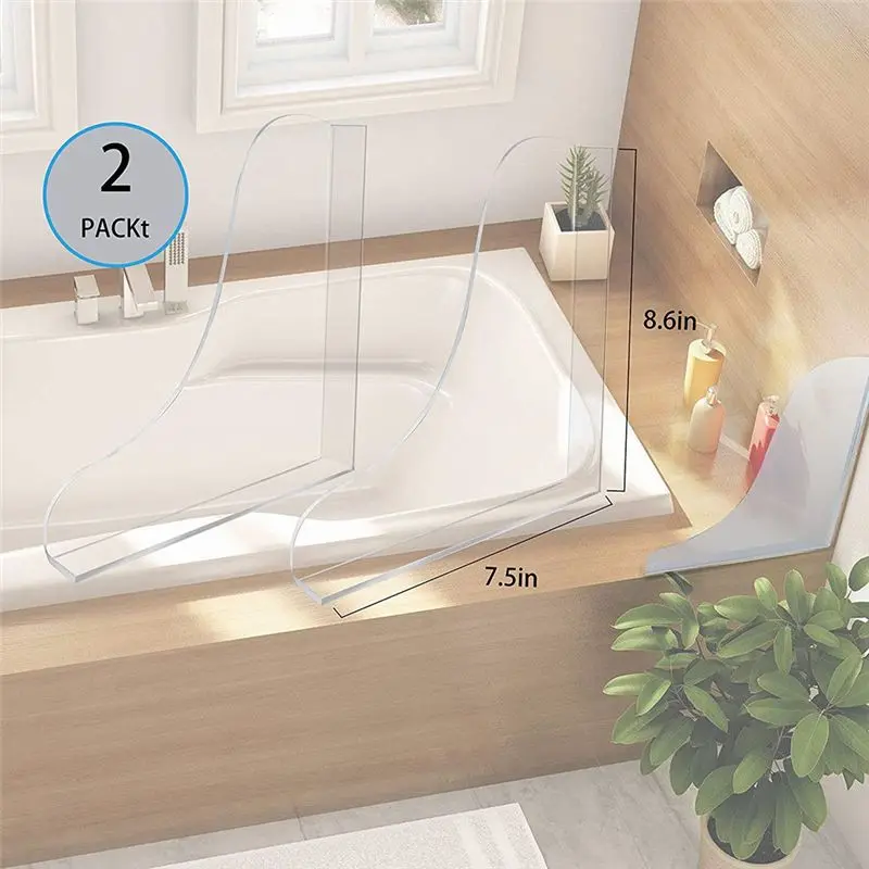 A75K Bathtub Corner Splash Guard, Acrylic Corner Guard Shower Bathtub Guard, Bathroom Bathtub Splash Guards, 2PCS Transparent