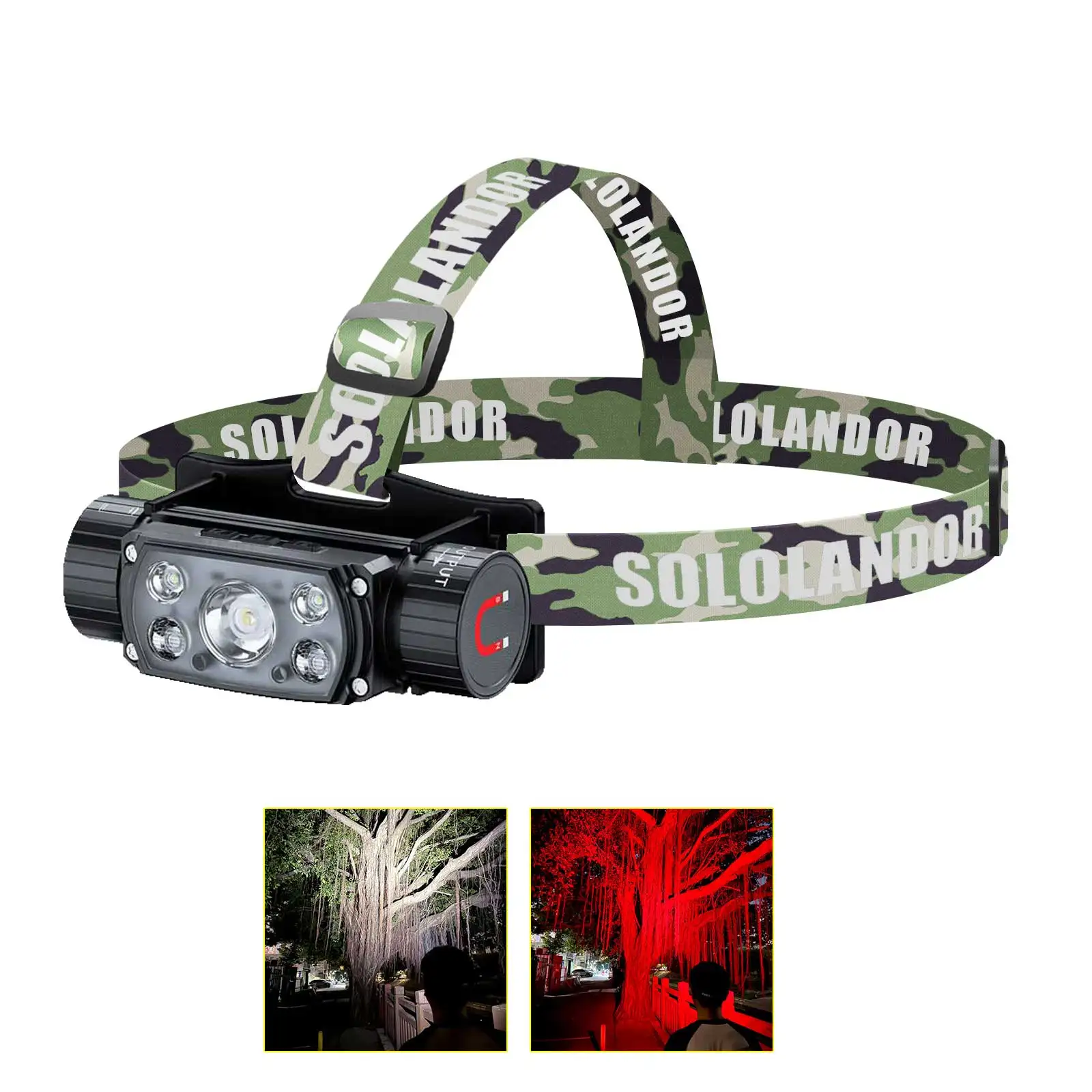 

White Red LED Headlamp Sensor Headlight Flashlight 18650 or 21700 USB Power Bank Outdoor Head Lamp Torch 9 Modes Flash Light