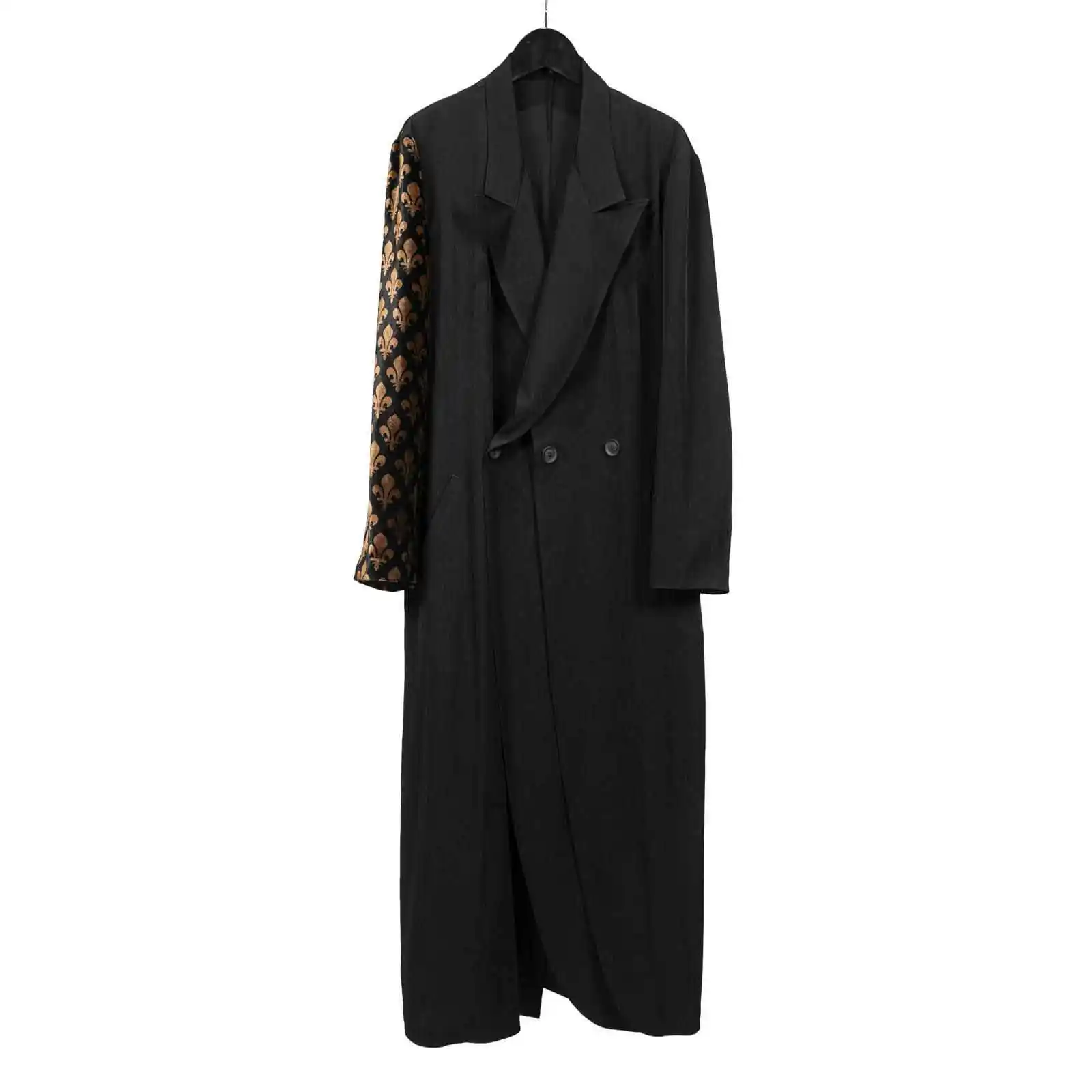 

TOP-YAMAMOTO Original Design Triacetate coat, men's long loose coat, velvet sleeve printed coat