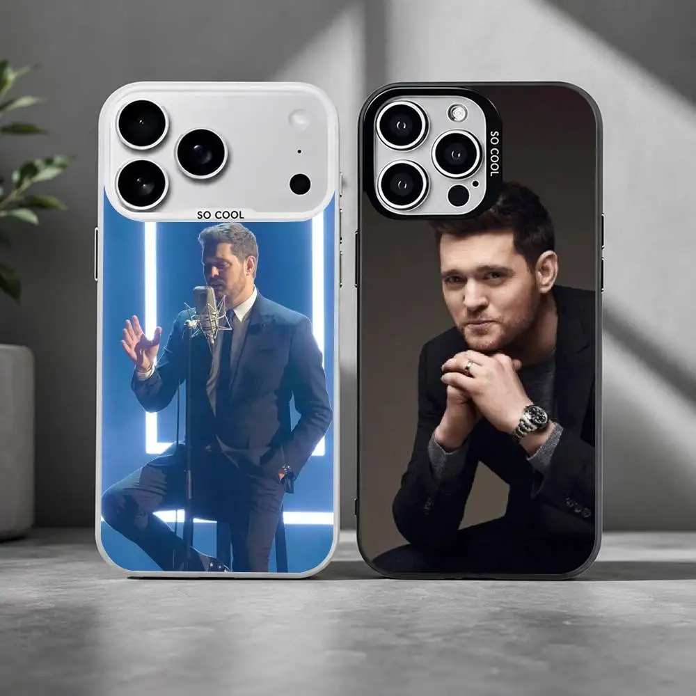 Funda para Teléfono Singer M-Michael Buble para iPhone 17, 16, 15, 14, 13, 12, 11 Plus, Pro Max, XS, Cubierta Plateada Colorida