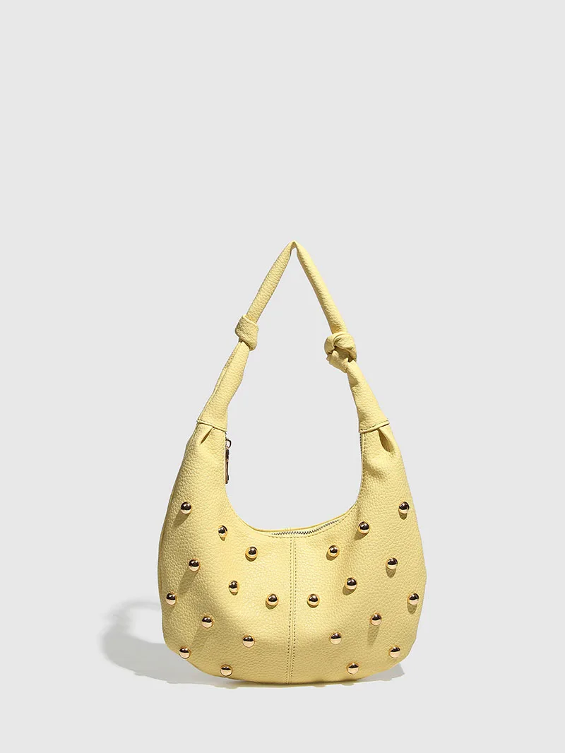 

Круассан, кошельки для покупок, женская сумка на плечо с металлическими заклепками, желтые сумки в форме полумесяца для женщин, сумка из мягкой искусственной кожи с облаком