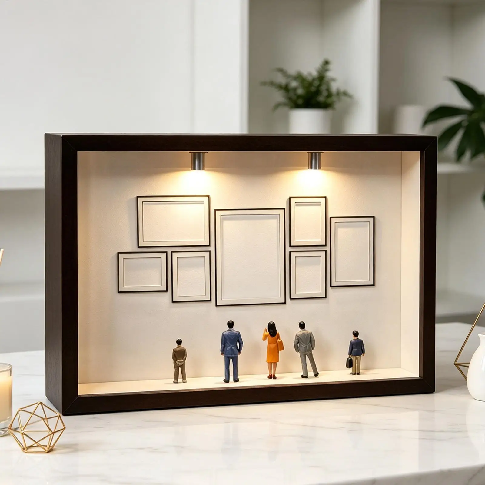 DIY Museum Box with Light Silhouette Case With 7 Small Picture Holders And 8 Figures Miniature Museum Of Us Photo Frame