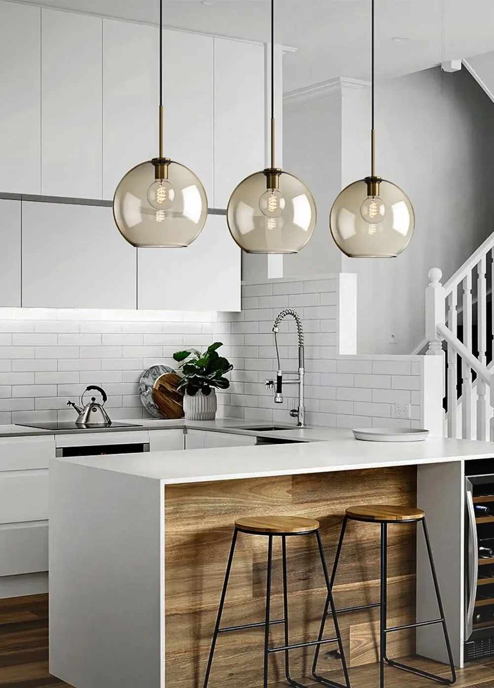 Nordic LED Glass Chandelier Single Multi Head Dining Room Pendant Light Living Room Bedroom Cafe Stairway Home Decoration Lustre
