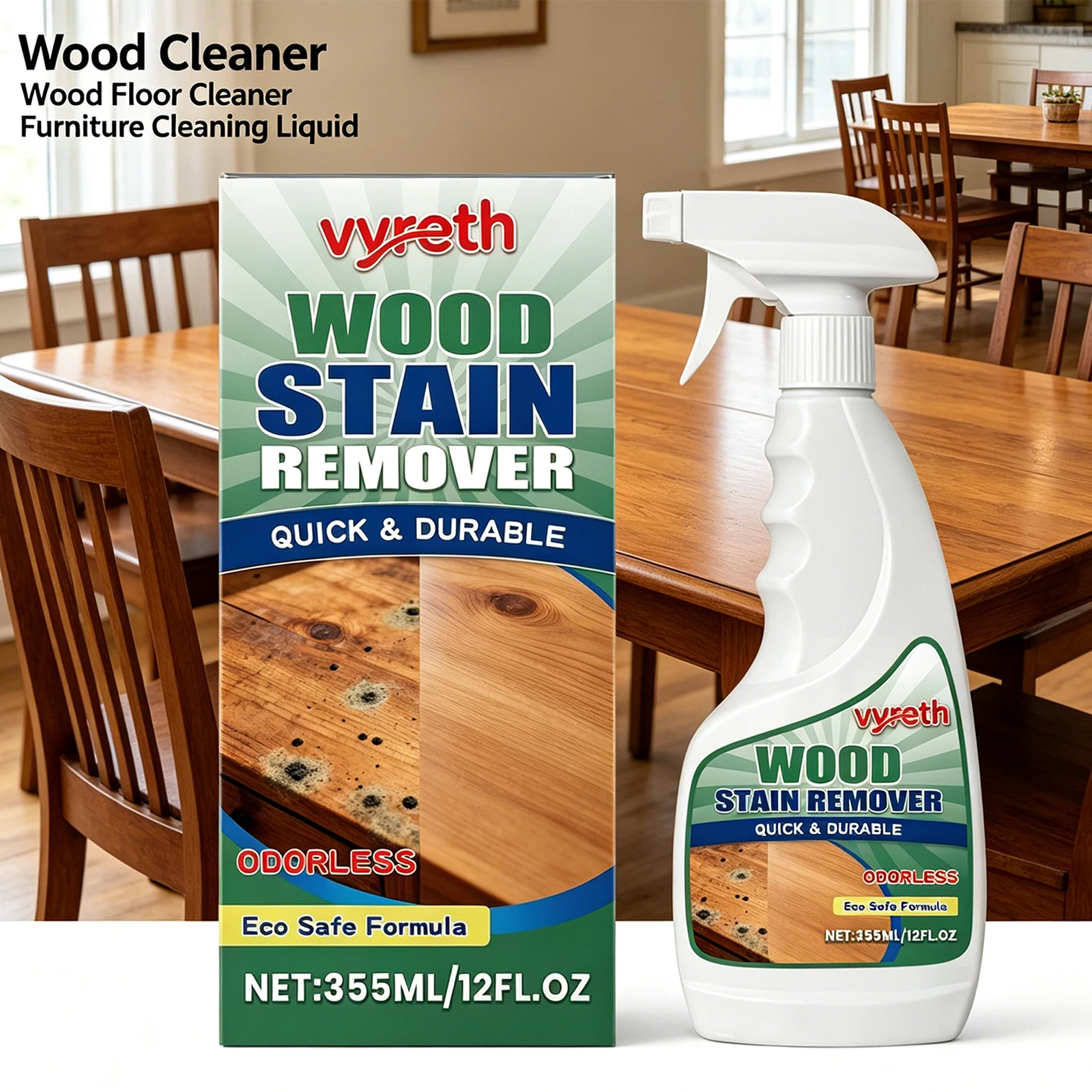 

Wood Cleaner Gentle Household Cleaning Liquid for Furniture Table Floor Stain Removal Odorless Long-Lasting Deep Clean 355ml
