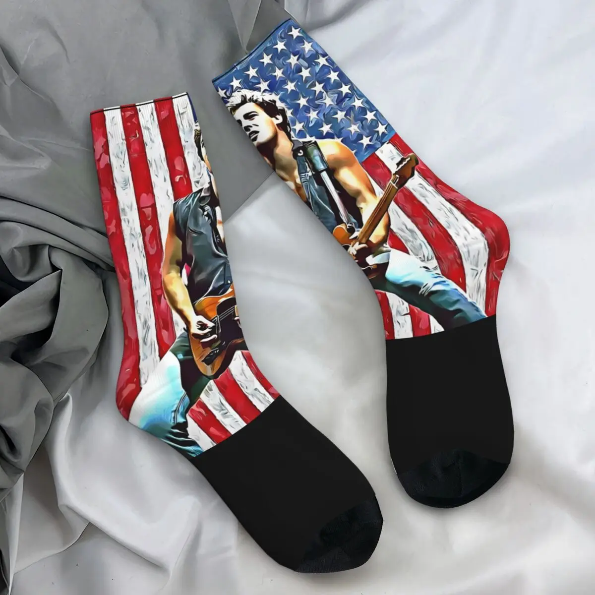 Bruces Springsteen 2024 World Tour Socks Casual Stockings Autumn Anti-Slip Men's Socks Breathable Printed Cycling Socks