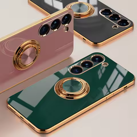 Luxury Plating Ring Holder Stand Case For Samsung Galaxy S24 S23 S22 Ultra S21 S20 FE Note 20 10 9 Plus Soft Silicone Back Cover