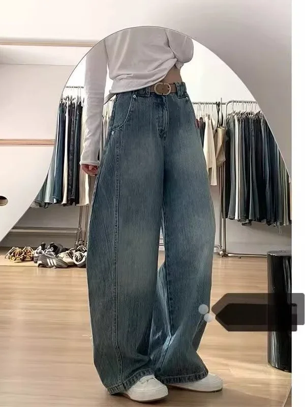 

American Retro Wide Leg Jeans Women's Spring Summer New Large Size Fat MM High Waist Loose Hiding Hip Slimming Long Pants