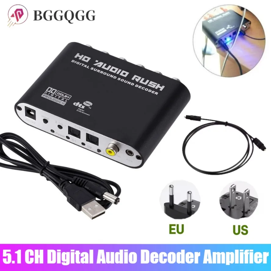 

BGGQGG AC3 Audio Digital To Analog 5.1 Channel Stereo DAC Converter Optical SPDIF Coaxial AUX 3.5mm To 6 RCA Decoder Amplifier