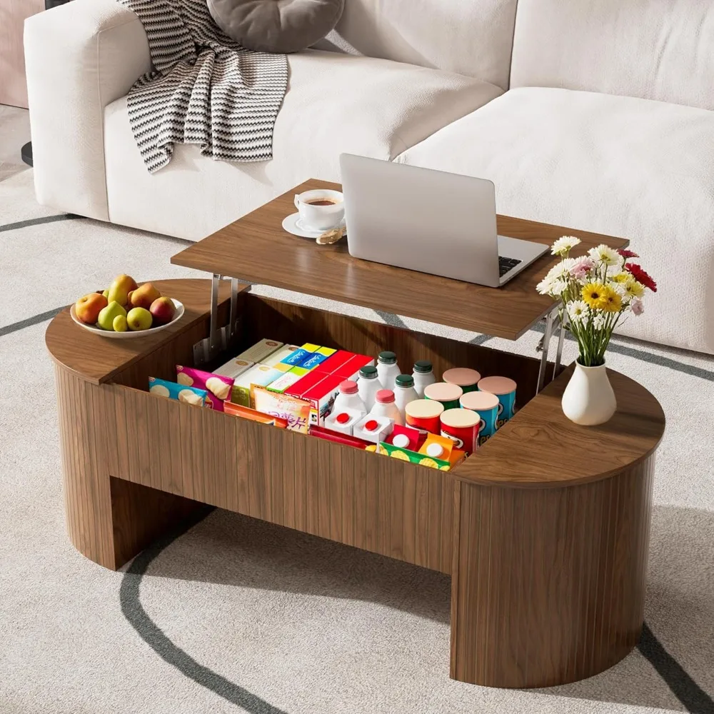 숨겨진 수납 공간이 있는 리프트 탑 커피 테이블, 거실용 리프트 탁상이 있는 타원형 미드 센추리 모던 커피 테이블,