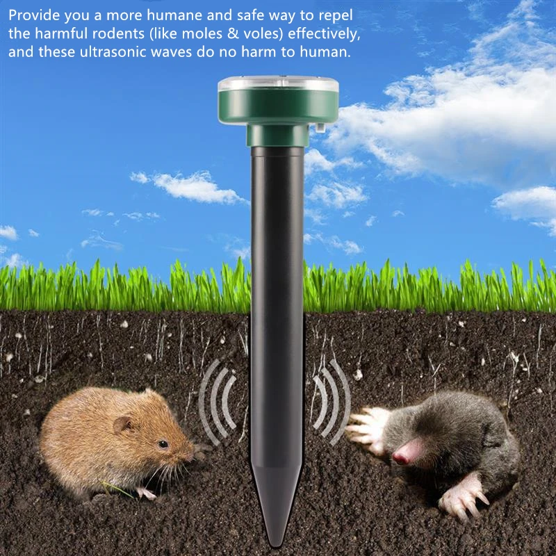 Ultrasonic Solar Power Animals Waterproof Repellent for Outdoor Pest Rodent Gopher Deterrent Vole Snake Chaser