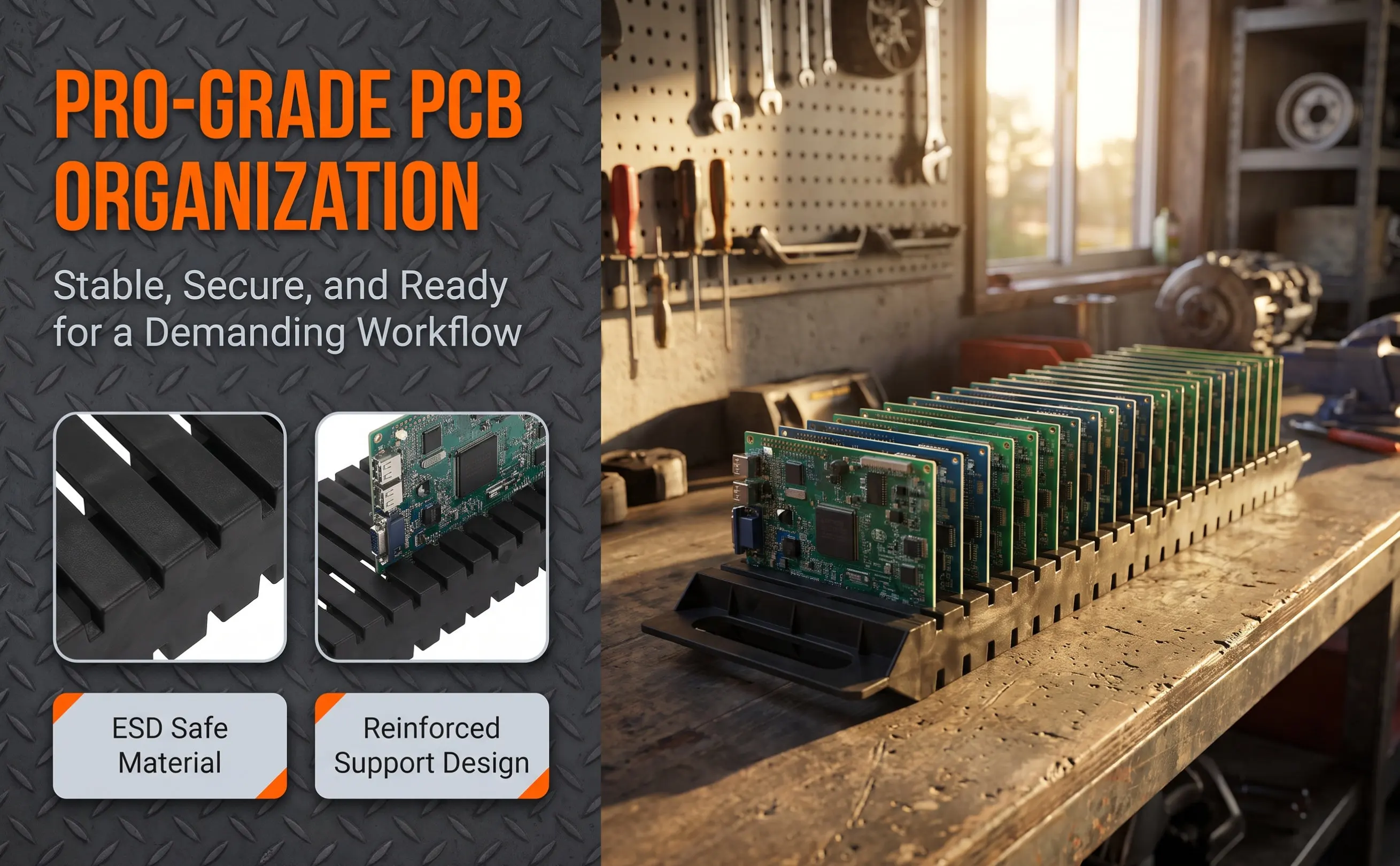 3Pcs Antistatic Pcb Tray 25-Slot Double-Ear Design Esd Shelf for Secure Circuit Board Storage Drying and Assembly Work