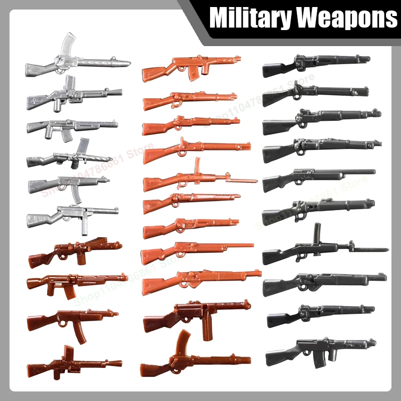 WW2 Military Army Soldier Figure Parts Guns Building Blocks WW1 Historical Arms British US Rifles Shotguns Accessories Bricks