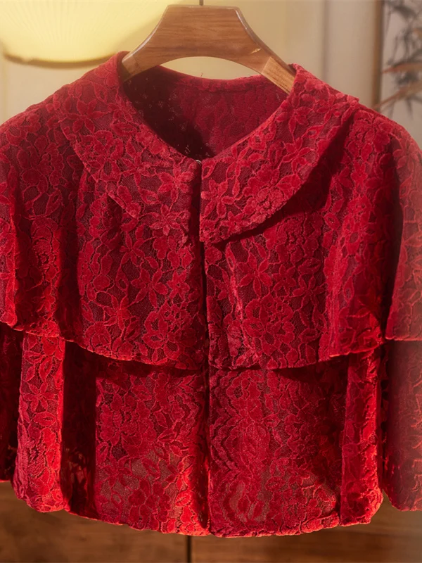 

Новое красное пальто с воротником-стойкой в стиле ретро, универсальное, с оригинальным дизайном Petalbride