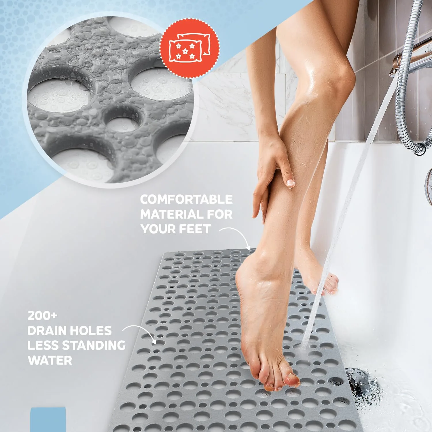 

Square Non Slip Bath Mat With Suction Cup Hollow Hole Quick Drain Massage Shower Mat Bathroom Floor Rug