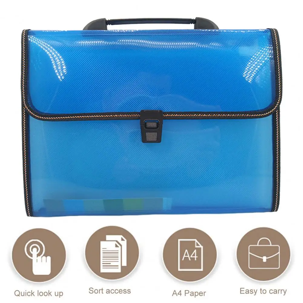 Buckle Closure Document Folder File Folder Portable A4 File Organizer with 13 Pockets Buckle Closure Handle for School Supplies