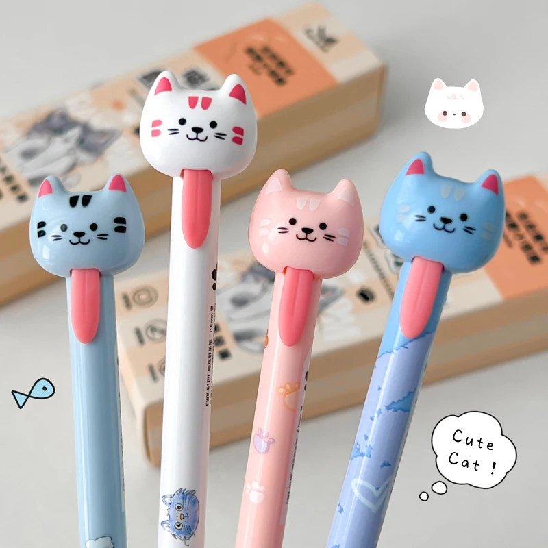 4PCS/Set Cat Gel Pen Creative Dog Gel Ink Pen Tongue Pulling Writing Pen 0.5MM Black Refill Neutral Pen Quick Dry Stationery Pen