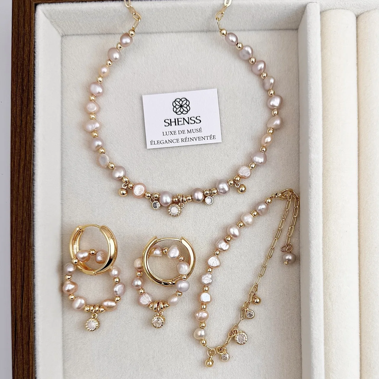 

Natural Baroque Pearl Necklace Bracelet Earrings Set Minimalist Luxury High-End Gentle Temperament Versatile Jewelry Set