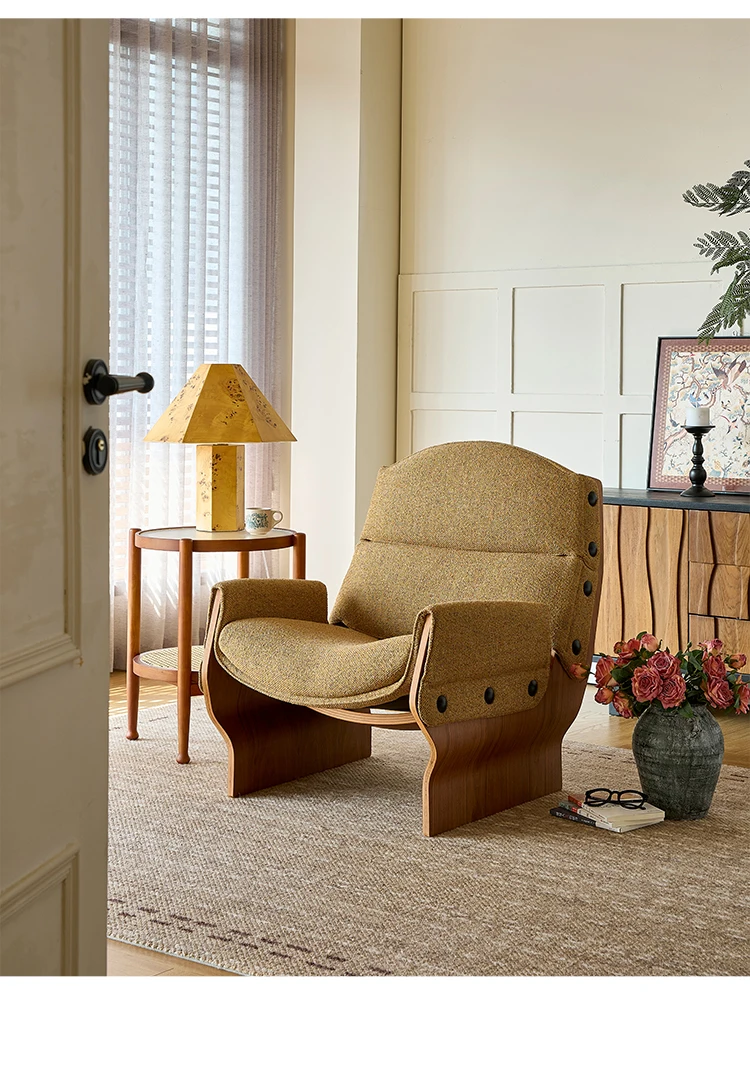 

Стул для отдыха, тканевый стул для гостиной, независимый диван, боковой стул, средневековый ретро, из массива дерева, маленькая квартира, креативный