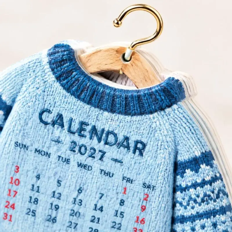  Decorative 2027 Table Calendar with Knit Garment Artwork for Daily Planning