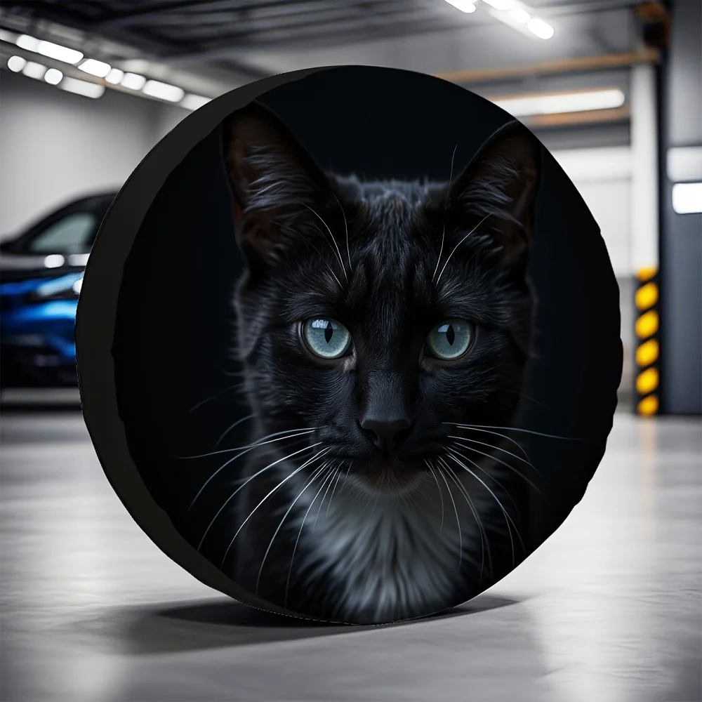 

Black Cat Close Up Tire Cover Waterproof Polyester Outdoor Spare Wheel Protector
