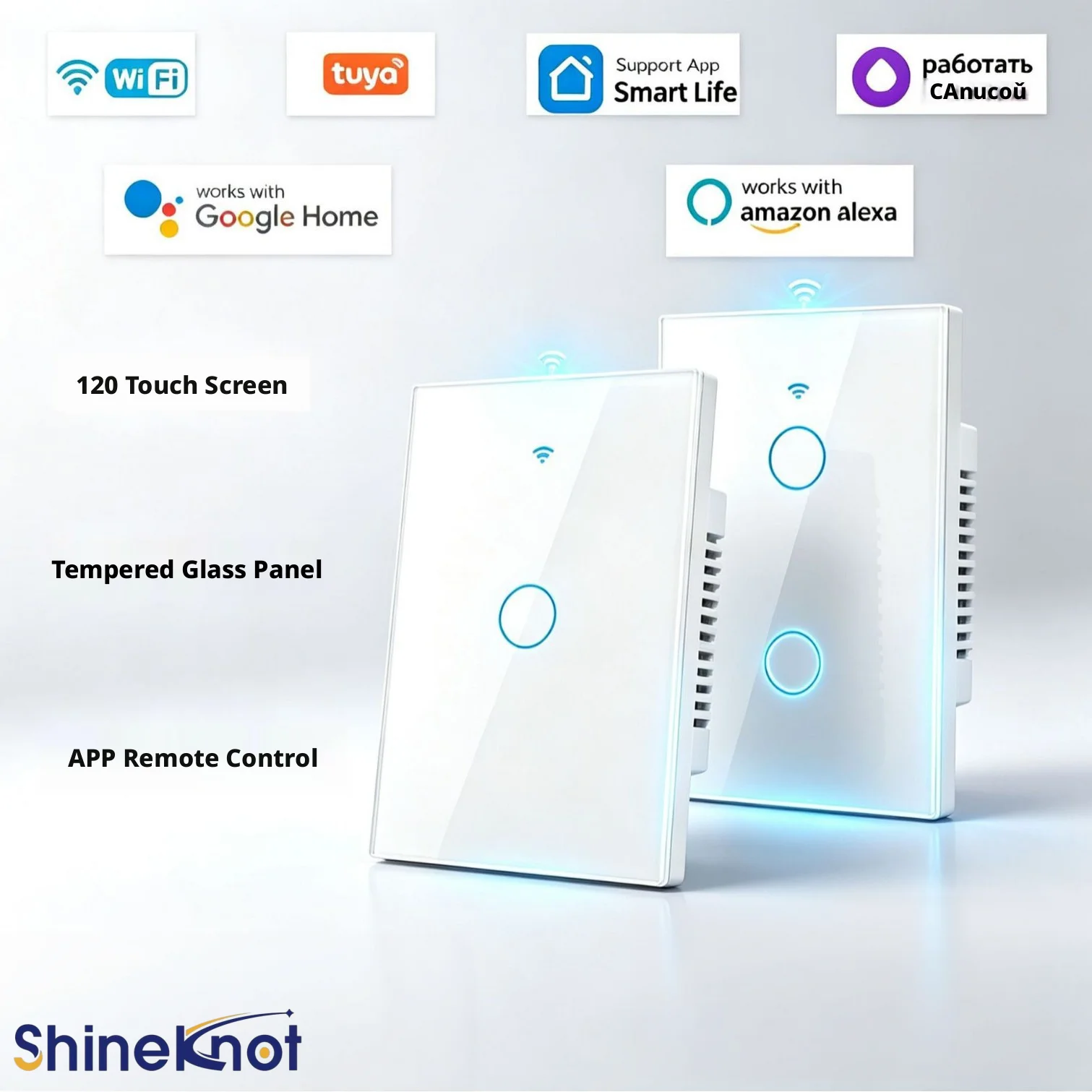 SHINEKNOT Tuya Intelligent Wall Switch 120 Type American Standard Wifi Voice Control Timed Switch Glass Panel