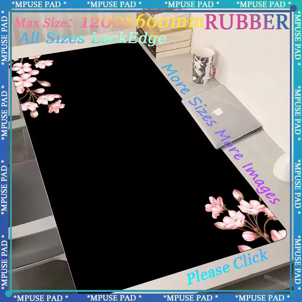 

Black Oversized Rubber Mouse Pad Gaming Accessories Keyboard Pad Blackpink Kawaii Flower Desk Mat XXL Computer Carpet Pad 120*60