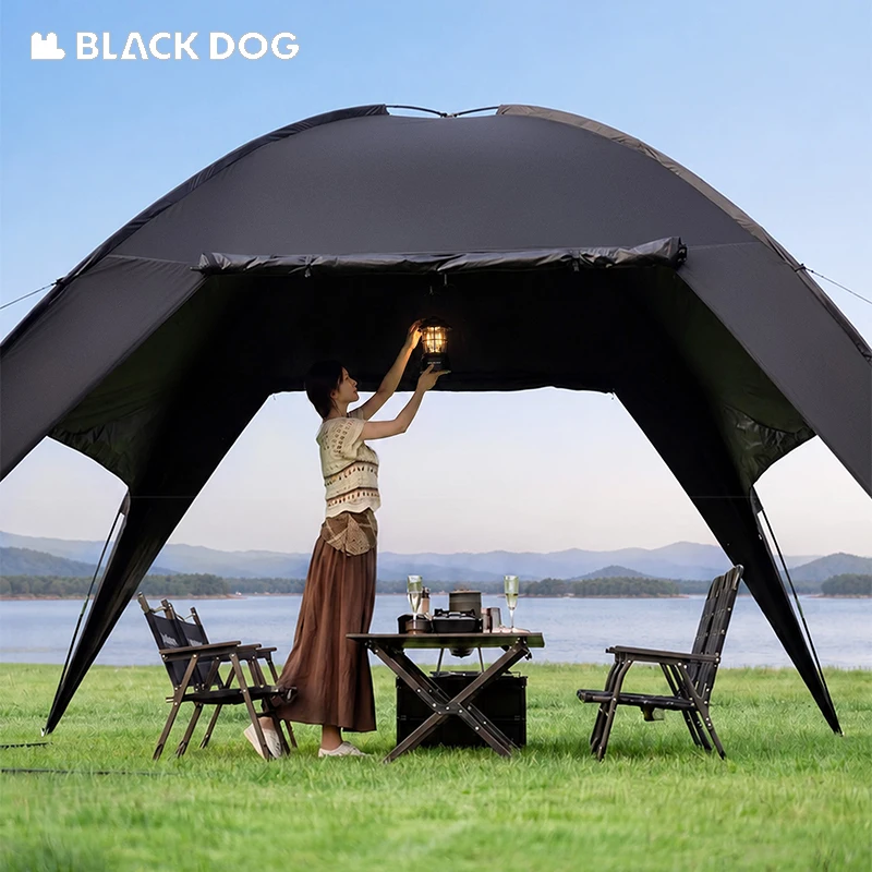 BLACKDOG Dome Sunshade Quick-Opening Awning Black Vinyl Coating Sun Protection Waterproof Outdoor Family Camping Picnic Canopy