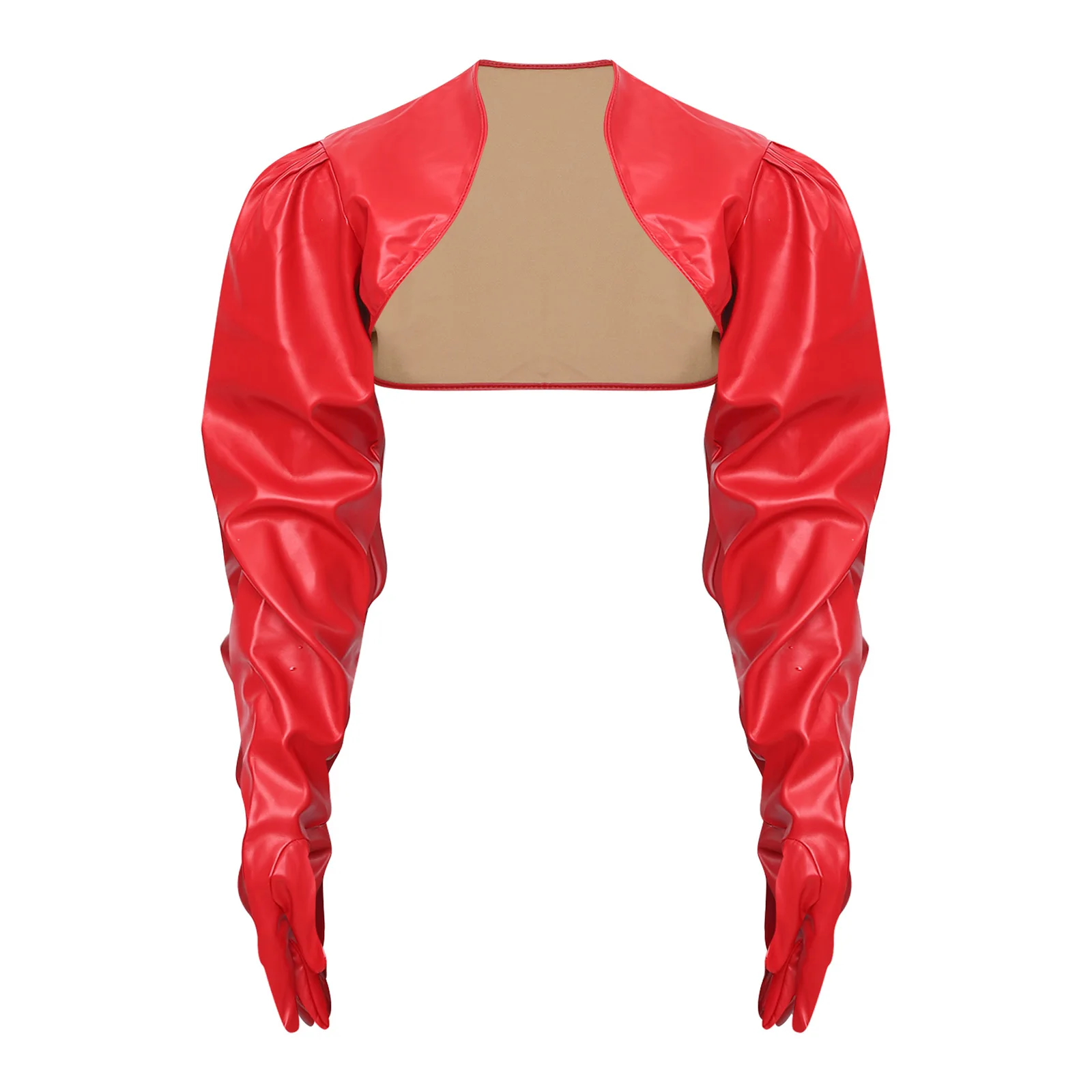 

Steampunk PU Leather Crop Top Coat Punk Long Sleeve Gloves Hipster Jacket for Women Clubwear Open Front Crop Jacket Shrug Shawls