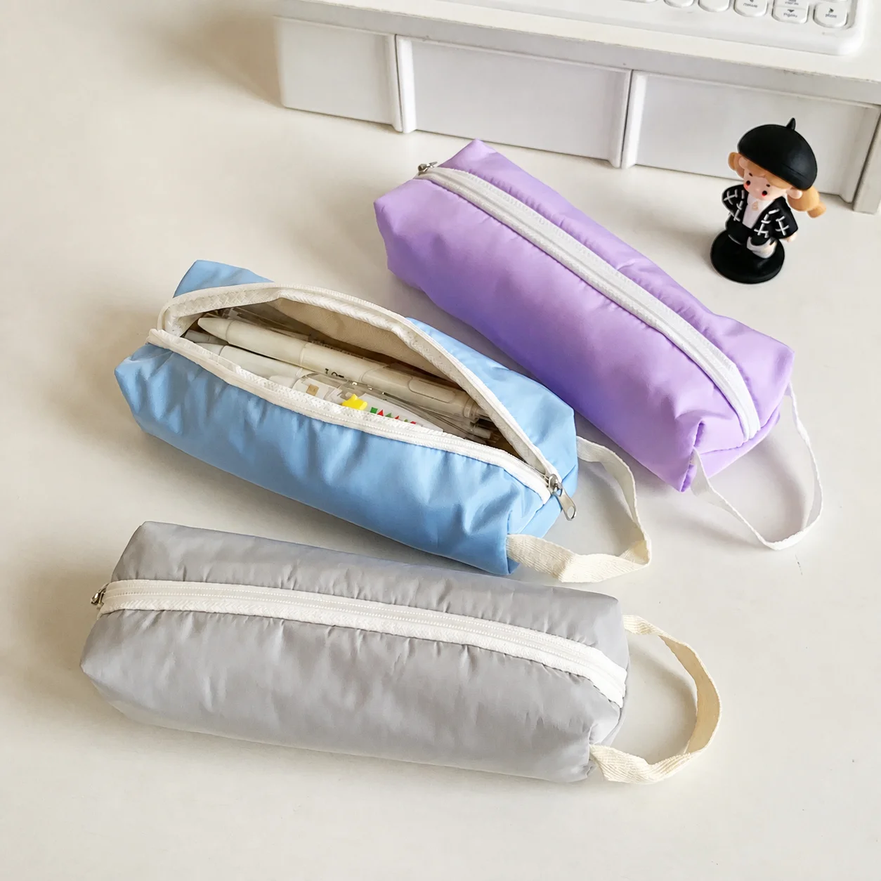 Pencil Bag Aesthetic Solid Color Pencil Bag Nylon Pencil Bag Minimalist For Homework Stationery Storage Outdoor Use