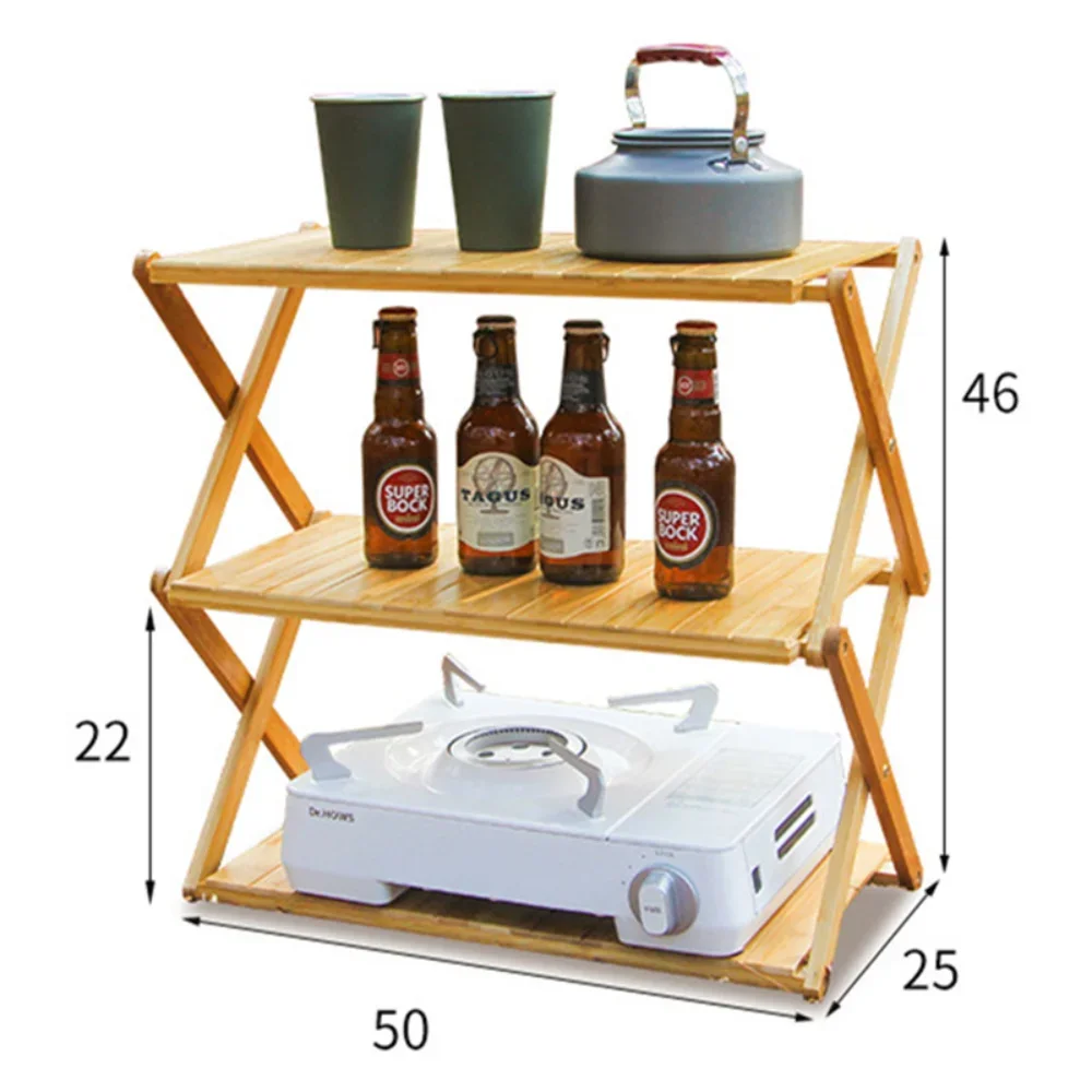 Camping Tables Outdoors Folding Table Portable Camping Wood Shelf Outdoor Portable Storage Rack Multi-Layer Foldable Bamboo Rack image 6