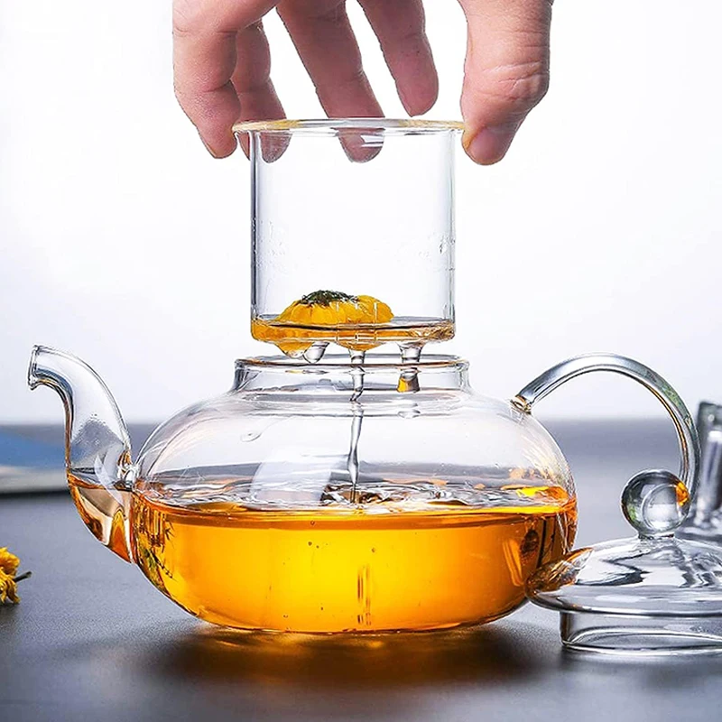 YWDL 400/600/1000ml Clear Glass Teapot With Removable Infuser Stovetop Safe Loose Leaf And Blooming Teapot Heat-resistant