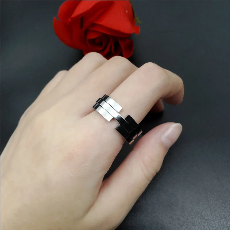 UOSU  Boys Cool Deformation Rings For Men Women Stainless Steel Cocktail Foldable Extendable Ring