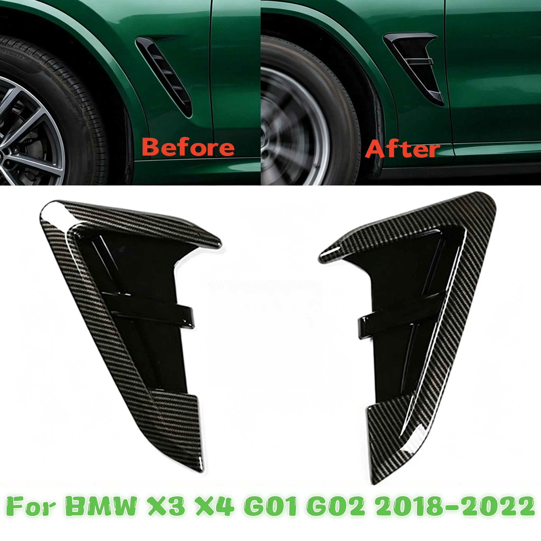 Vordere Seitenkotflügel-Luftauslassabdeckung für BMW X3 X4 G01 G02 2018-2022 Auto-Styling Lüftungsgitter Zubehör Glänzend Schwarz/Carbon