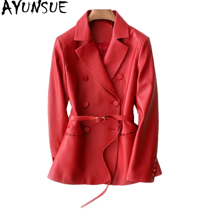 

AYUNSUE Women's Fur Coat Real Genuine Leather Jacket Woman Clothes 2020 Spring Autumn Korean Elegant Sheepskin Coat Red Tops LW