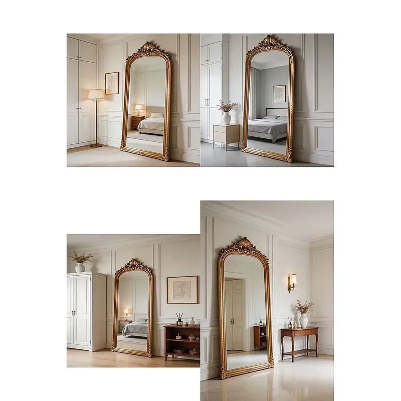 81 N French Vintage Arch Full Length Mirror Wall Mounted Ornate Carving Light Luxury Decor