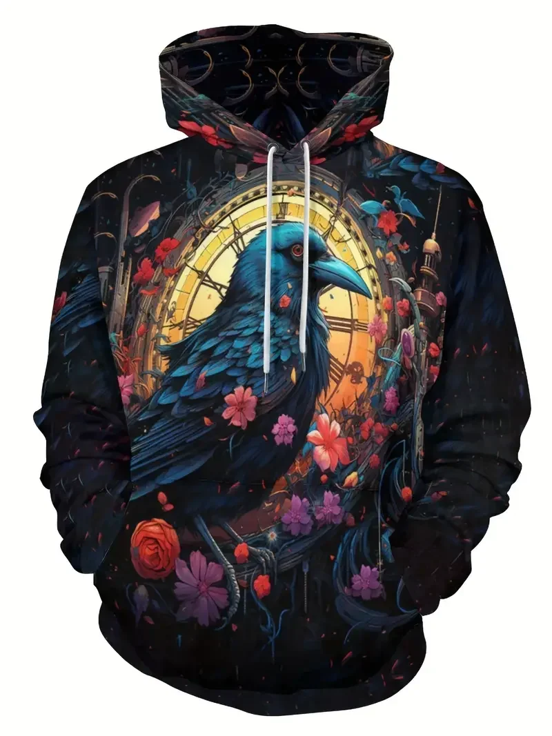 Autumn Men's Hoodie Flower Bird Pattern3D Print Casual Graphic Design Pullover Hooded Tops Sweatshirt Male Oversized Clothing