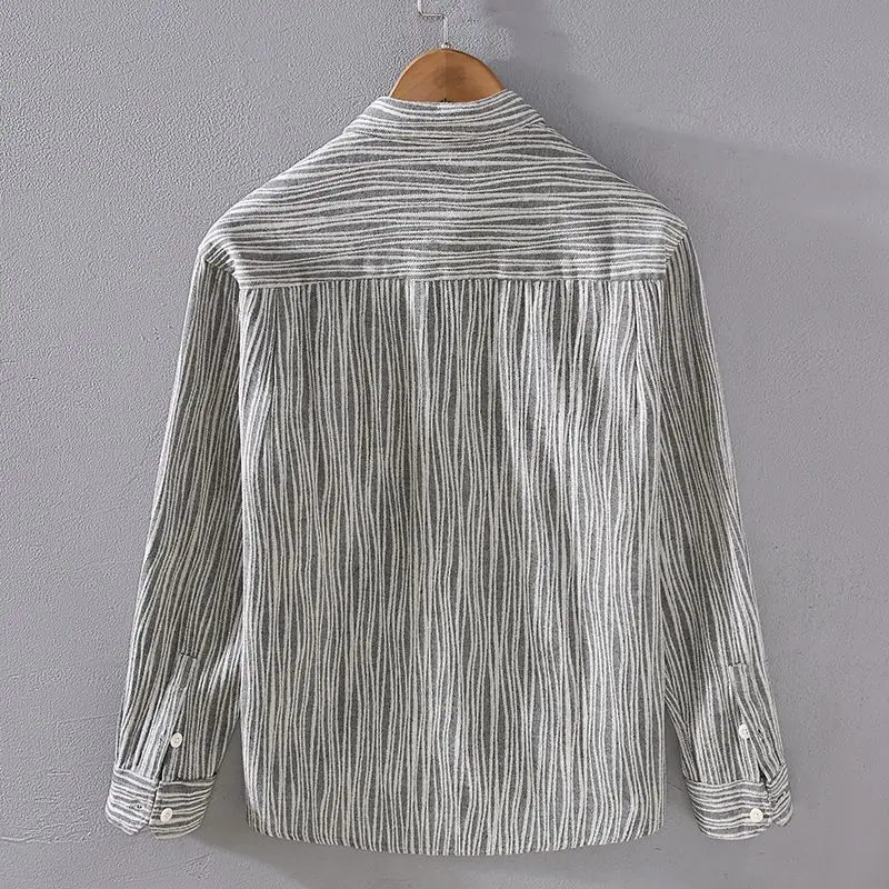 Irregular Vertical Striped Workwear Long-sleeved Shirt Jacket for Men 2025 New Autumn Loose Trendy Versatile Top