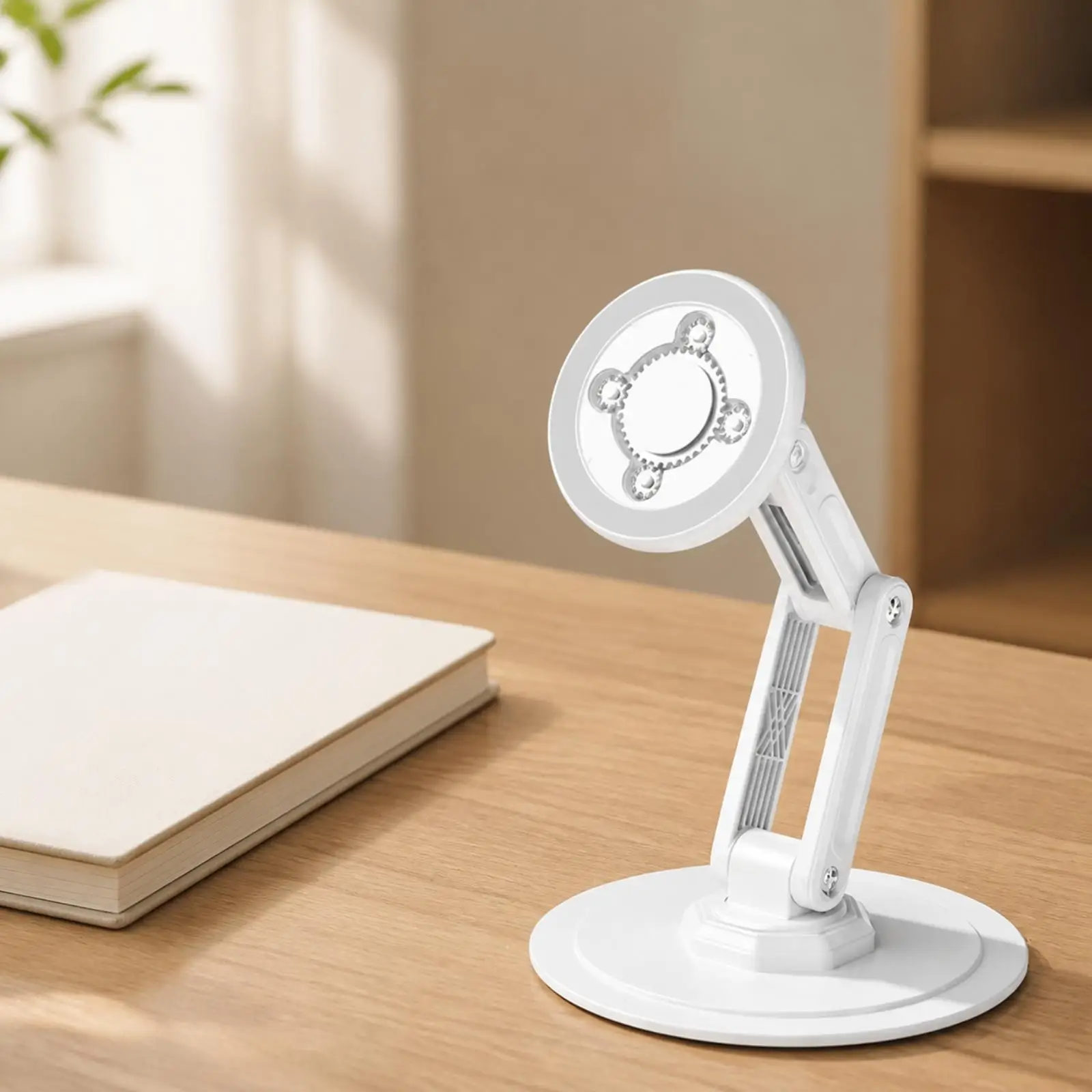 Desktop Phone Cradle with Metal Axis Friction System Stable Round Base Holder for Smartphone Tablet Home Office Desk Setup