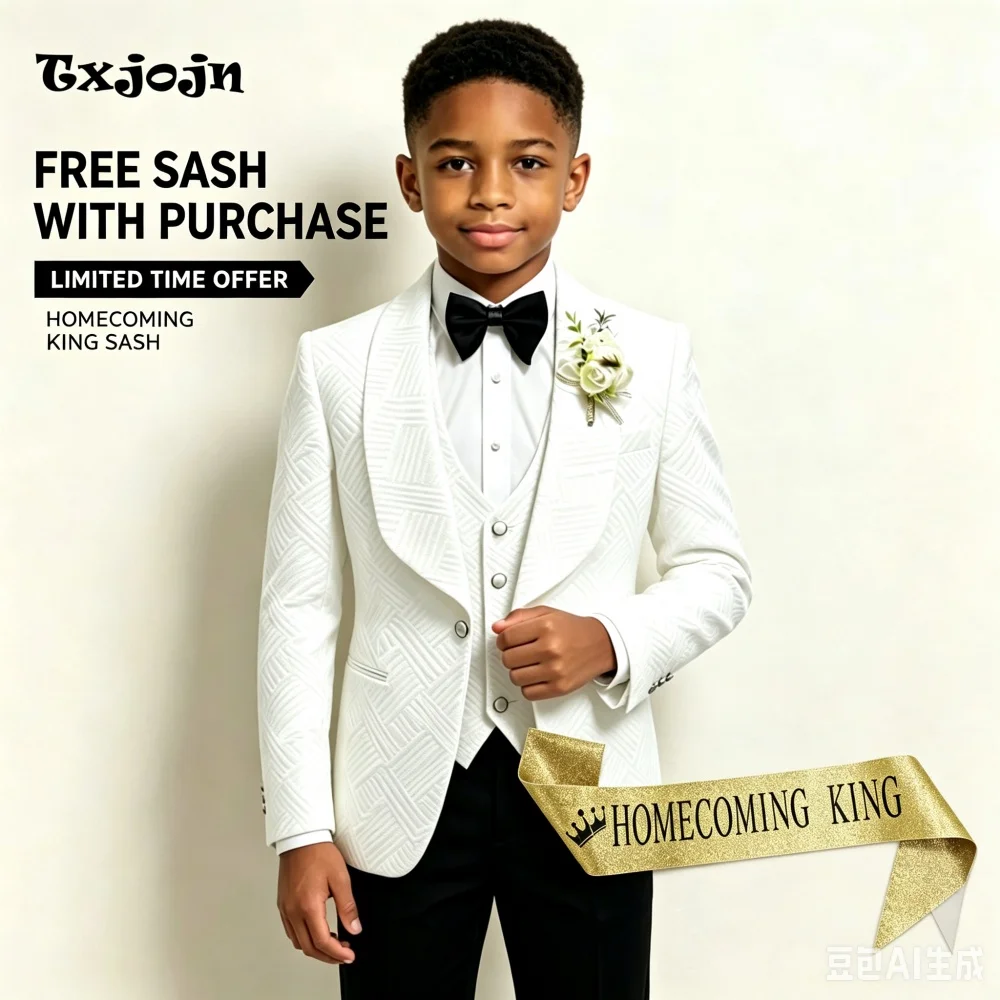 Trend Jacquard Boys Suit Homecoming Jacket Pants Vest 3 Piece Set Formal Blazer for Kids Tuxedo Suits 2-16 Years Custom Clothes