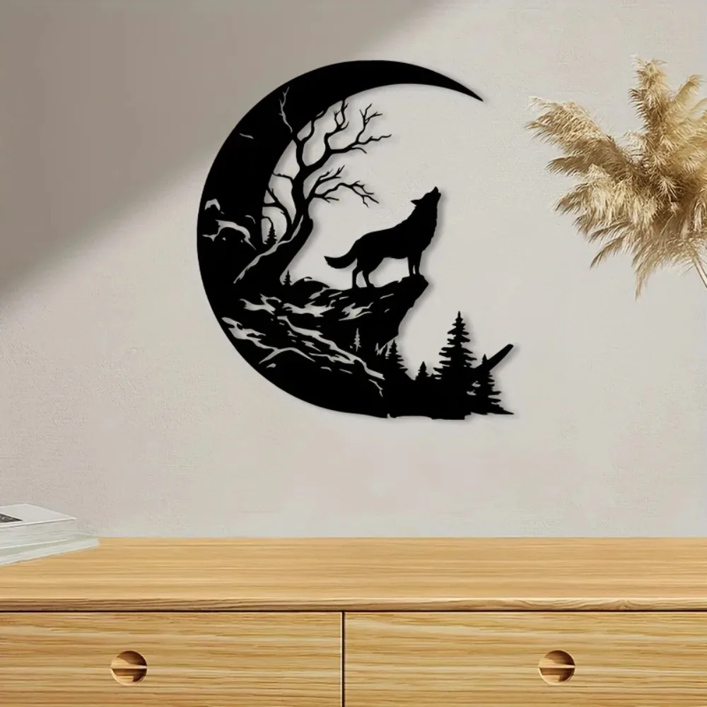 Howling Wolf Metal Wall Art, Large Rustic Iron Sculpture for Outdoor Patio Garden, Weather-Resistant Farmhouse Decor Gift
