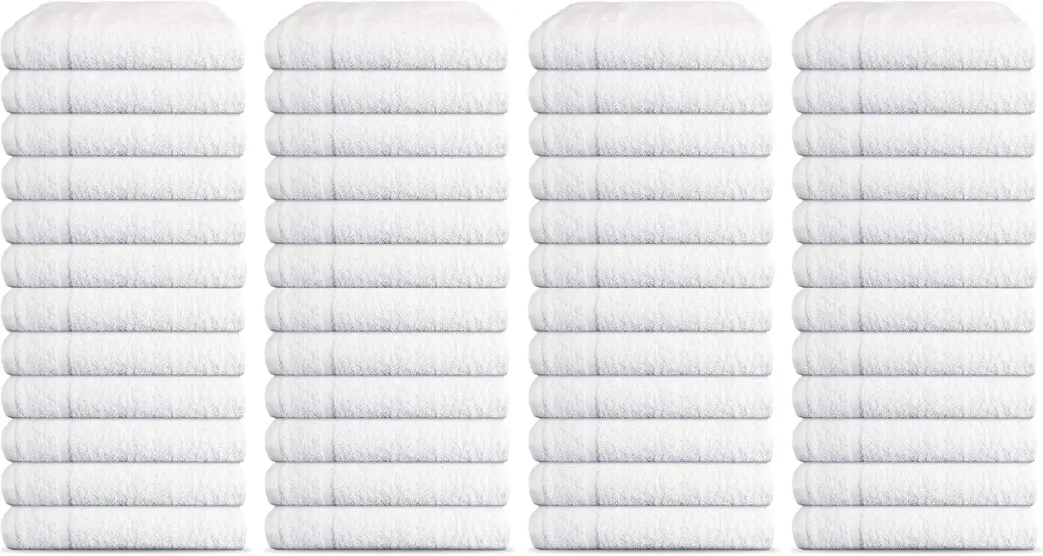 Salon Towels Pack of 48 Super Absorbent Quick Dry White Hand Towels Large Size 27x16 Inches Double Stitched 100% Cotton