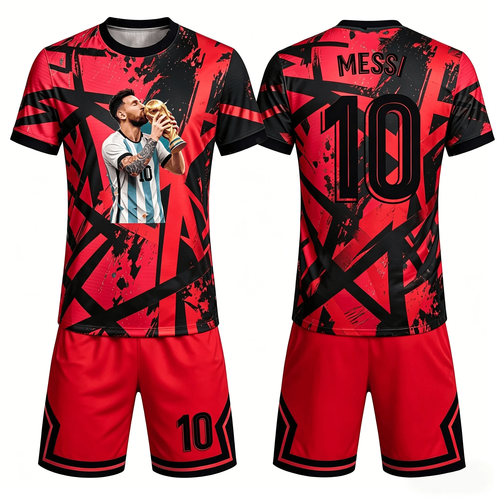 Messi Themed Multi-color Splashed Ink Graffiti Design, Size 10 Printed, Breathable, Unisex, Family Machingkids Jersey Set Top 26