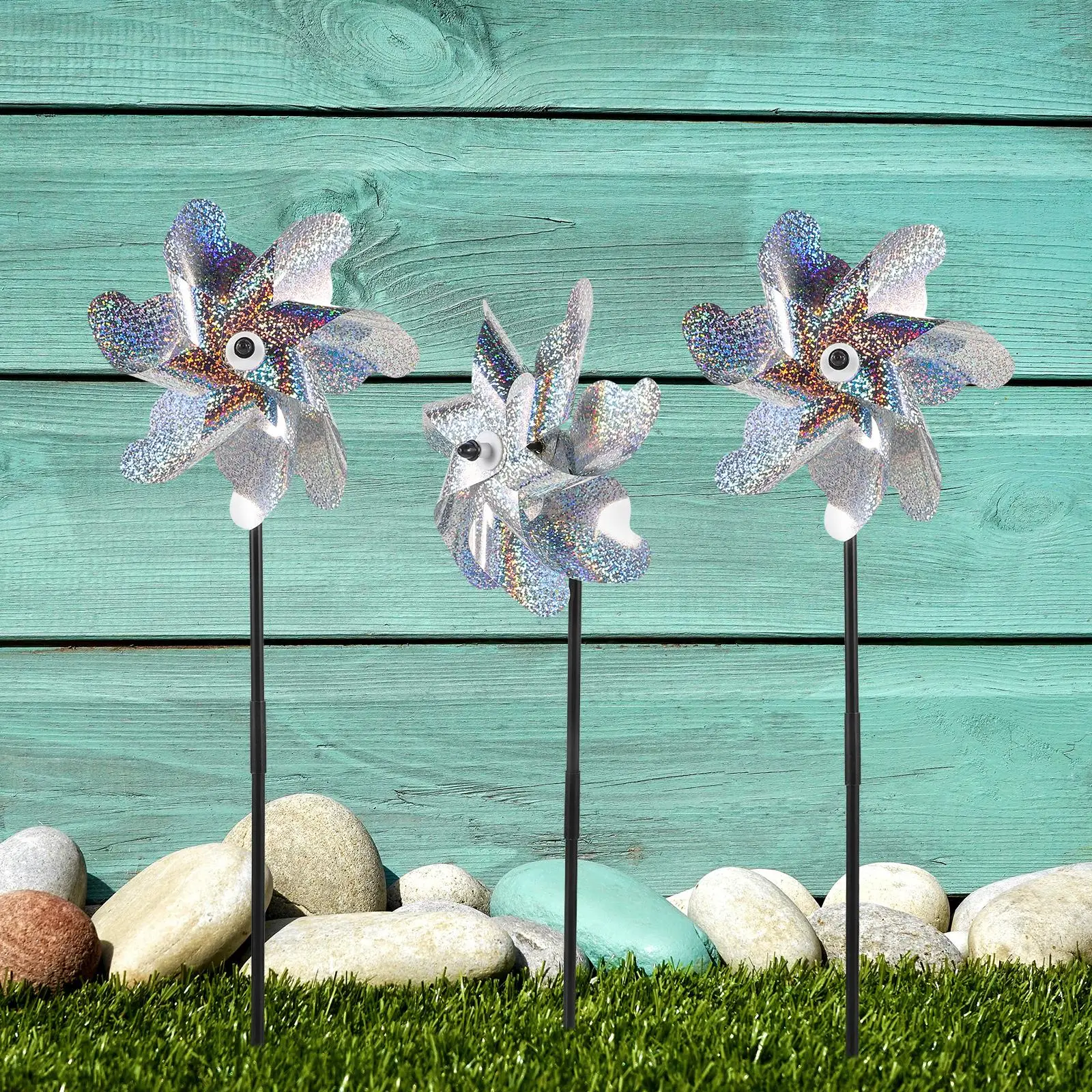 10 قطعة طاحونة الطيور العاكسة حديقة Pinwheels PET الزجاج الحفر قضيب ديكور خارجي ساحة سبينر الهدايا شرفة