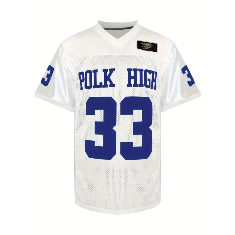 Men's Football Jersey Embroidered#33 Polk High Bundy V-Neck Rugby Jersey Breathable Sports T-Shirt for Training & Competition