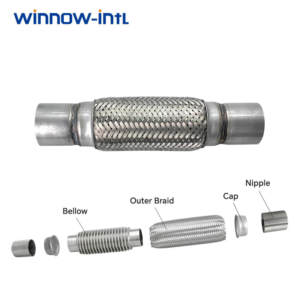 WINNOW-INTL- 57mm ID Car Exhaust Tube Telescopic Flexible Connection Braid Bellow Stainless Steel Muffler Pipes Connector Welded