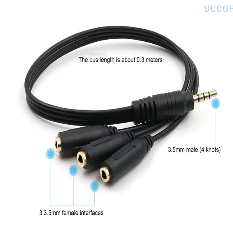 1Pcs Headphone Audio Splitter 3.5mm Jack HUB Splitter Auxiliary 1 Male to 3 Female 3 Way Port Audio Cable