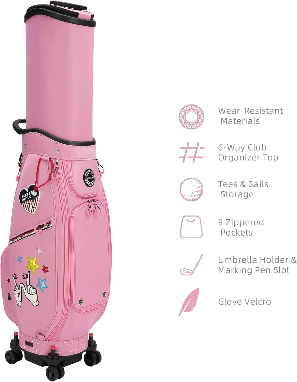 HELIX Golf Bag for Women with Four Wheels and Retractable Top Cover, Easy to Carry and Travel