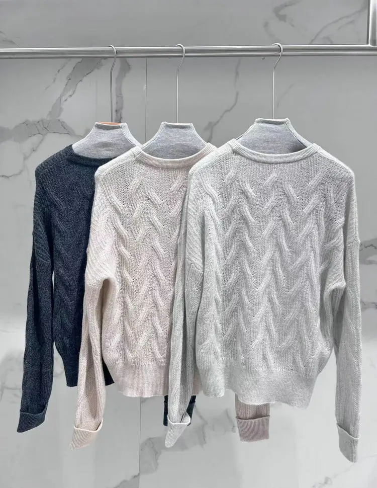 Autumn New Women Cashmere Twisted Sweater O-Neck Long Sleeve Casual Female Knitted Pullover