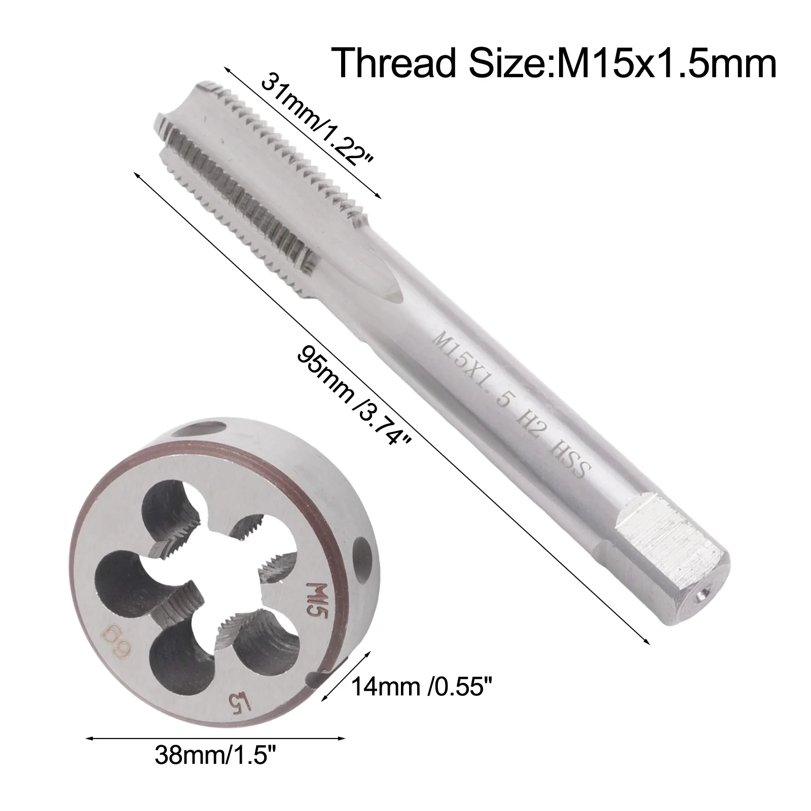M15 X 1.5mm Metric Taps And Die Sets Right Hand External And Internal Threads Hand Tools Machining Through Holes