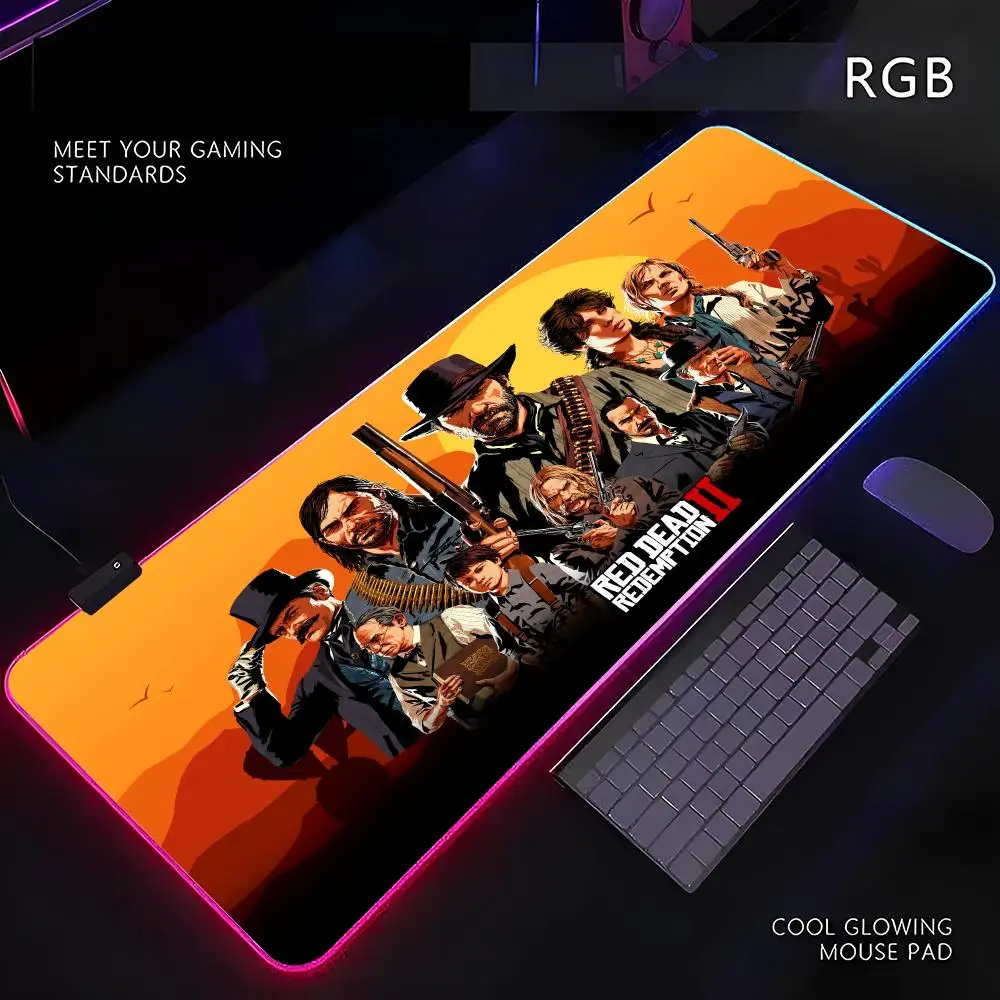 Red Dead R-Redemption 2 Mouse Pad RGB Gamer LED Light Mouse Mat Peripherals Mousepad Computer Desk Mat XL Mice Keyboard Carpet